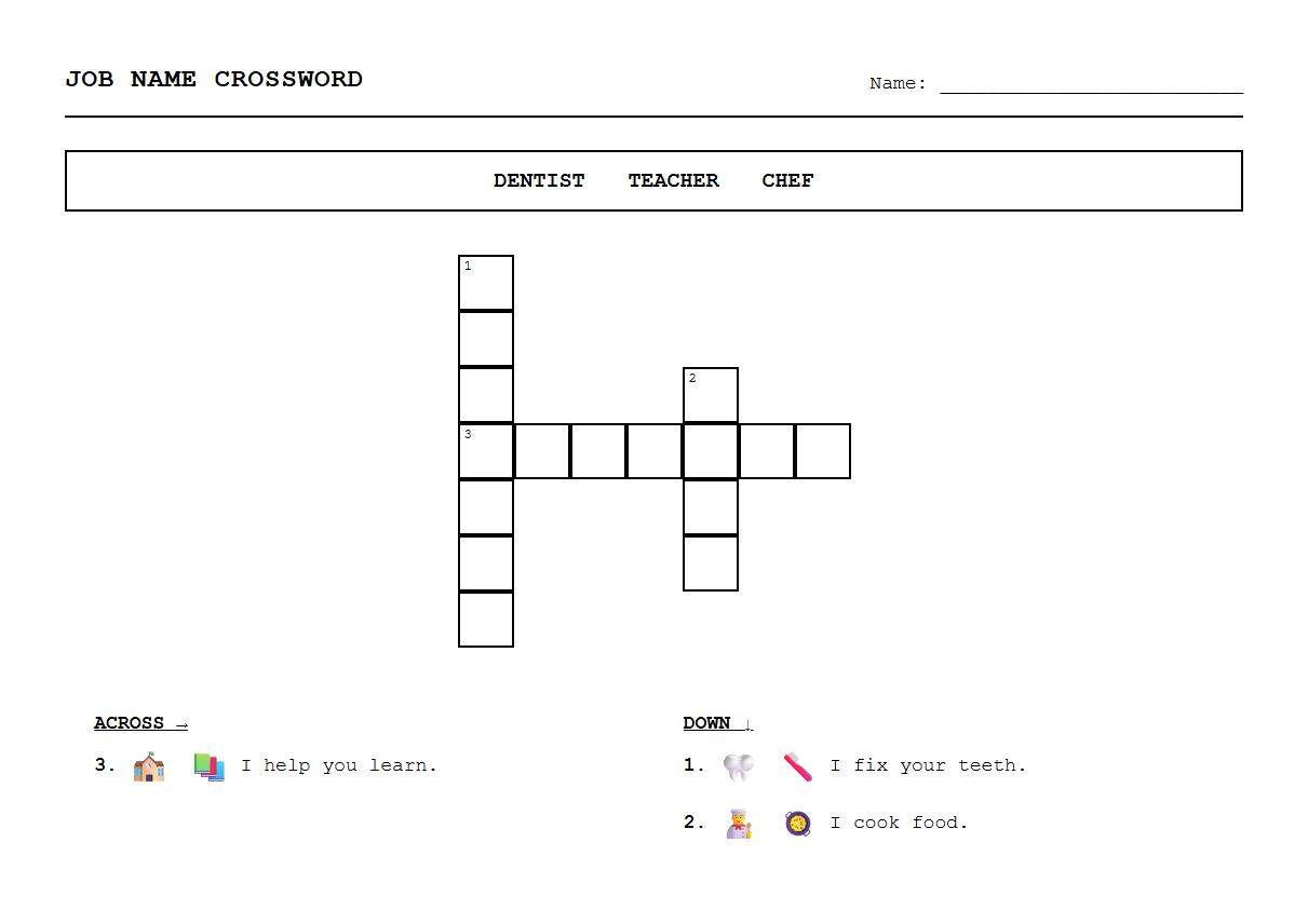 Job Name Crossword for Semantic Association