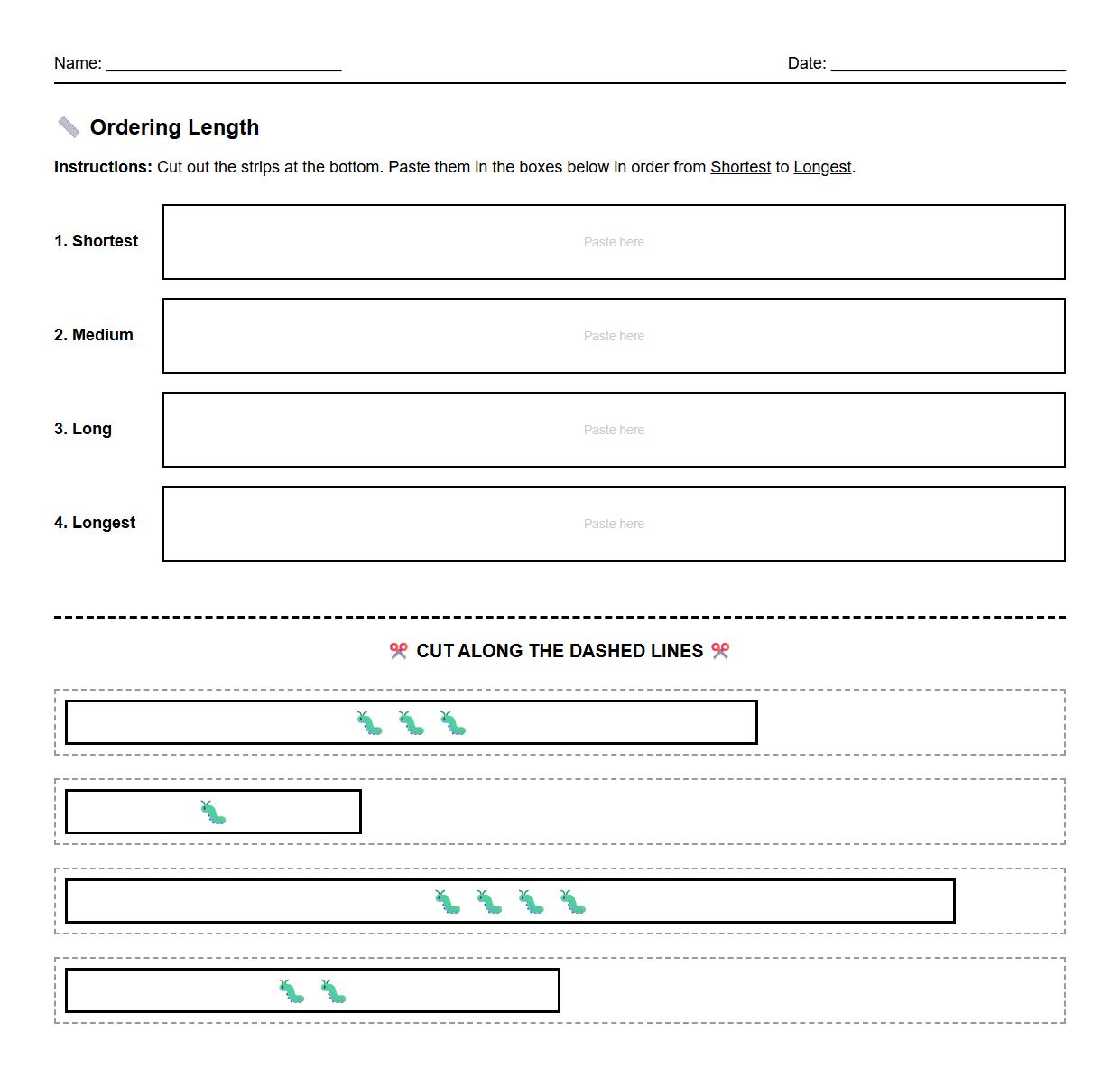 Length ordering task with cut and paste measurement strips