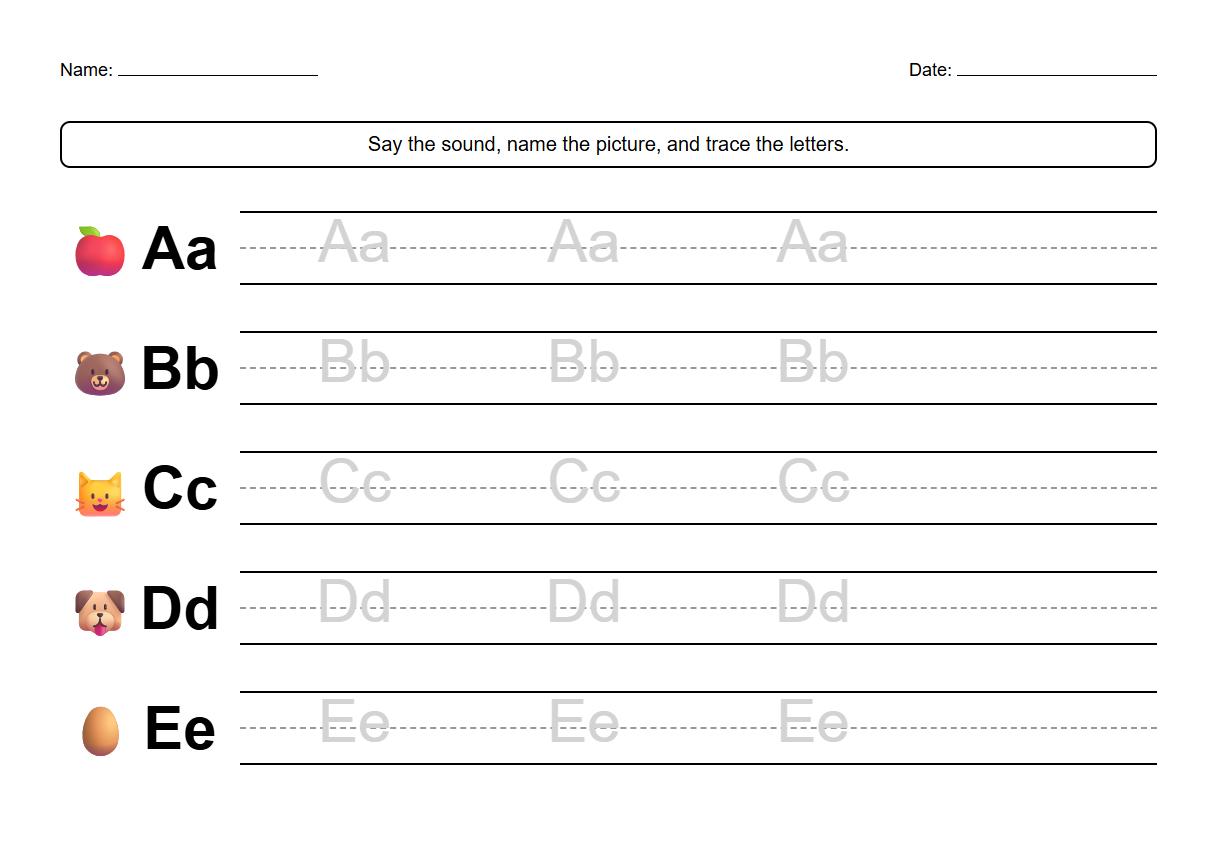 Letter formation practice sheet with phoneme-grapheme correspondence