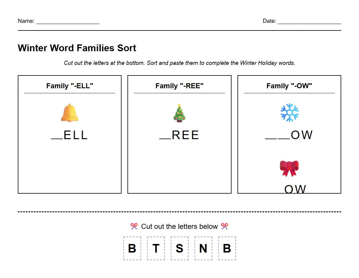 Letter sorting into Winter Holidays word families