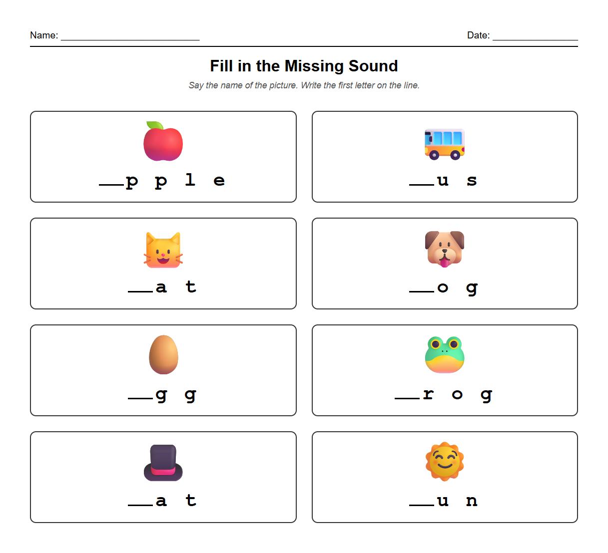 Letter sound fill in the blank activity