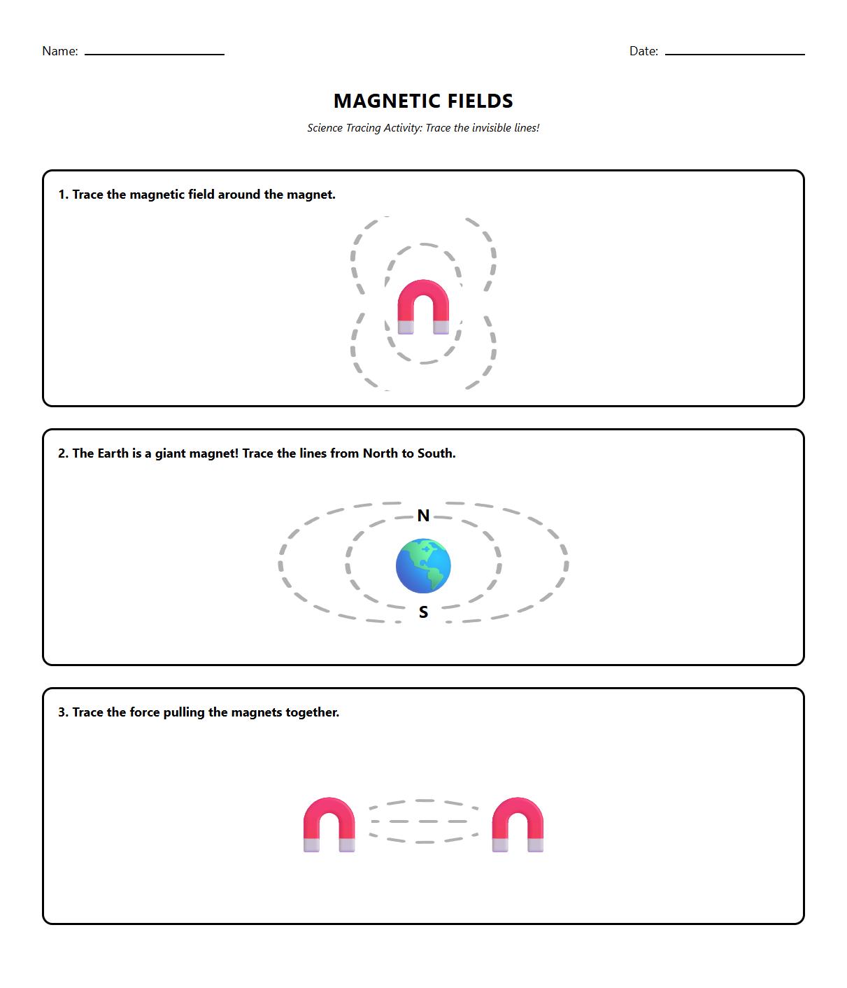 Magnetic Field Direction Tracing Worksheet for Early Learners