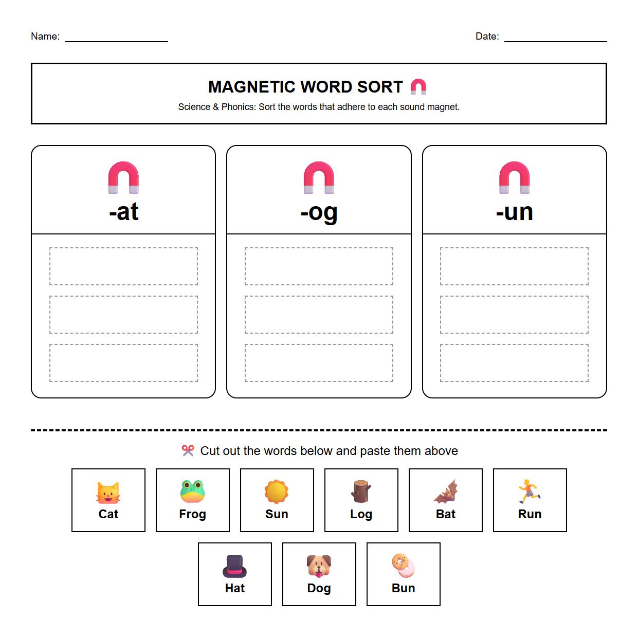 Magnetic Word Family Sorting Phonics Exercise