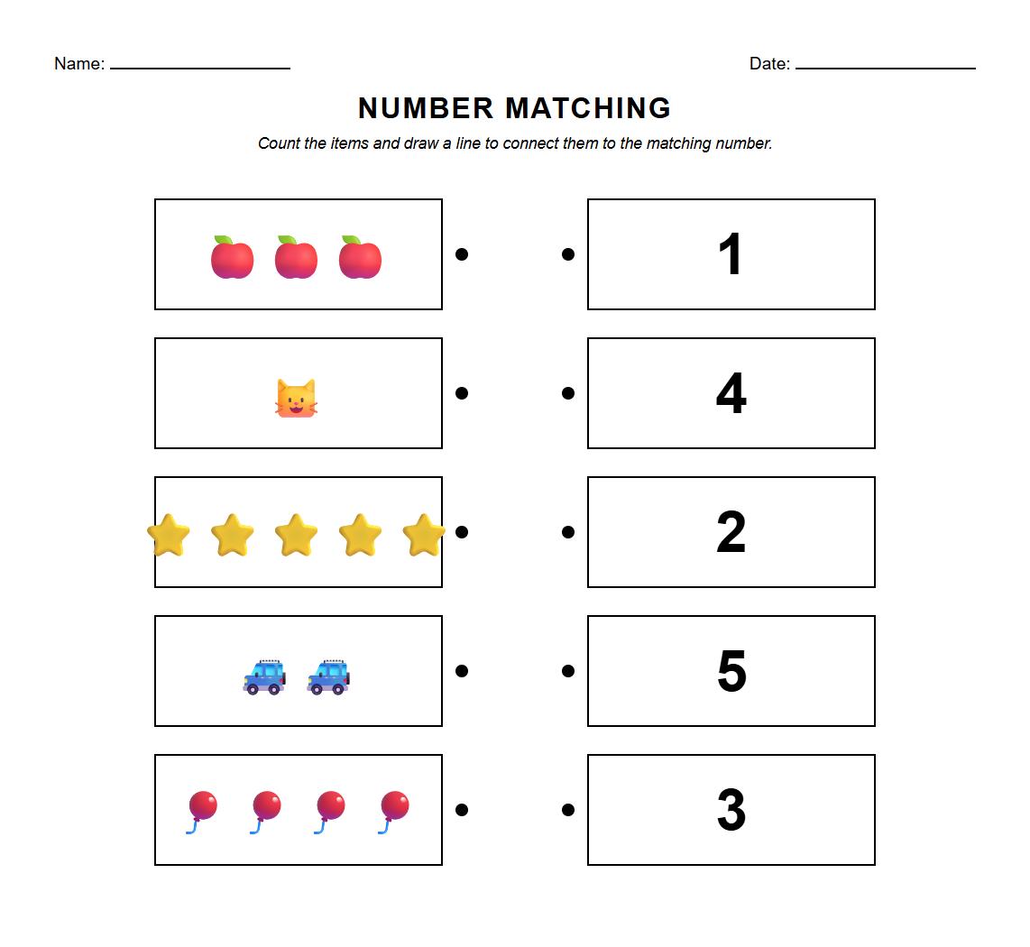 Match the Number to the Group of Items Worksheet