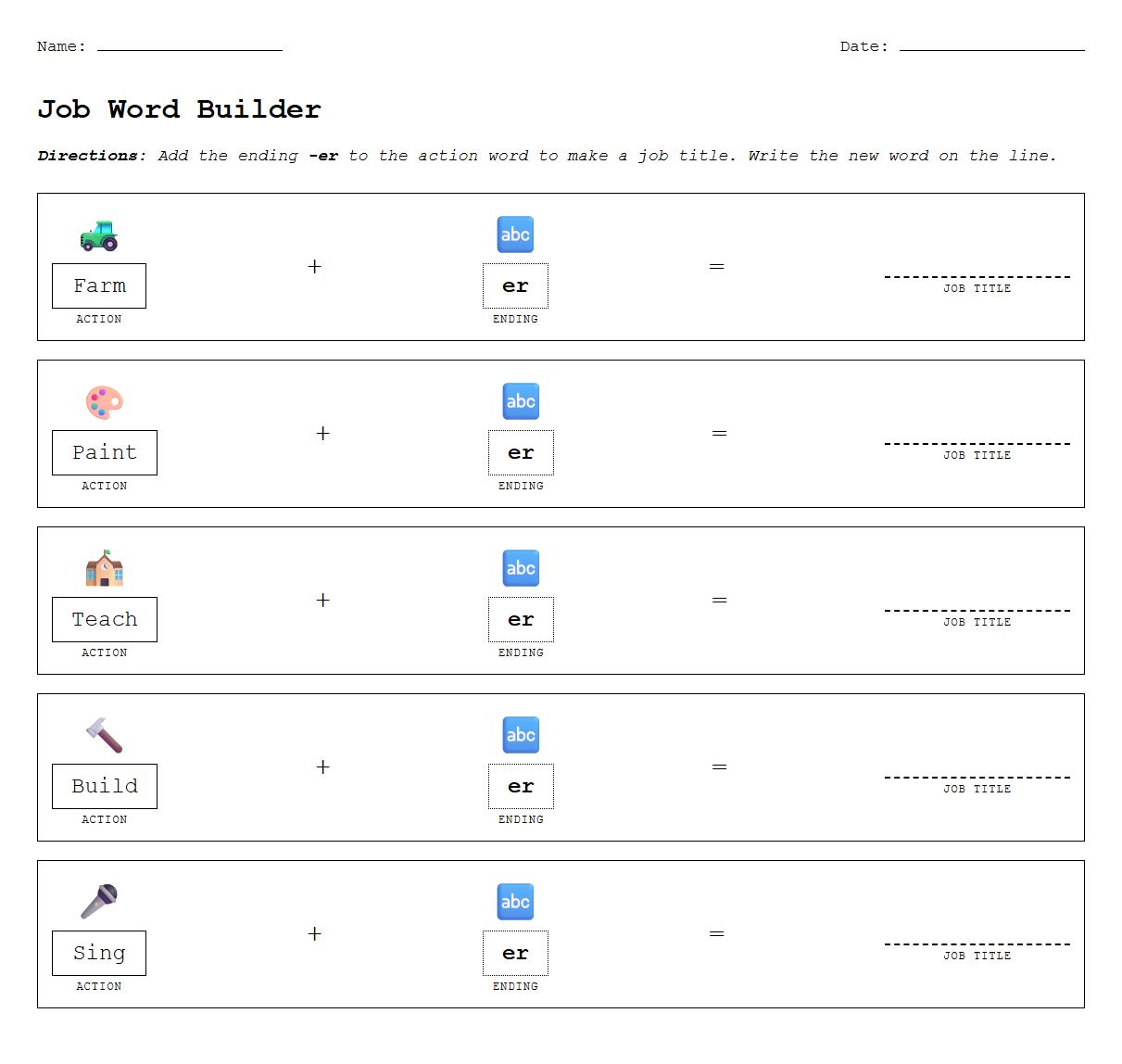 Morphological Analysis Job Title Worksheet