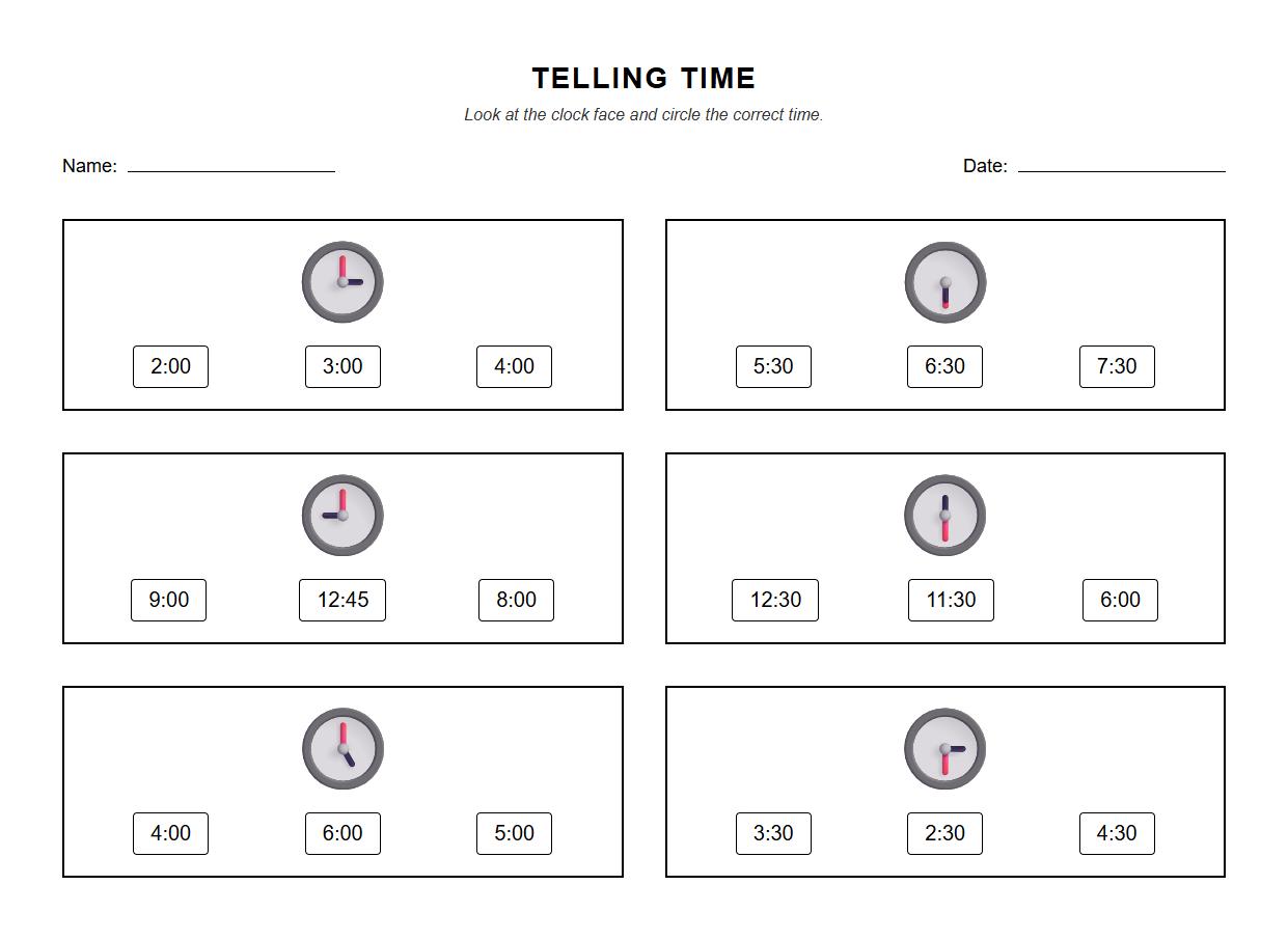Multiple Choice Time Recognition Worksheet