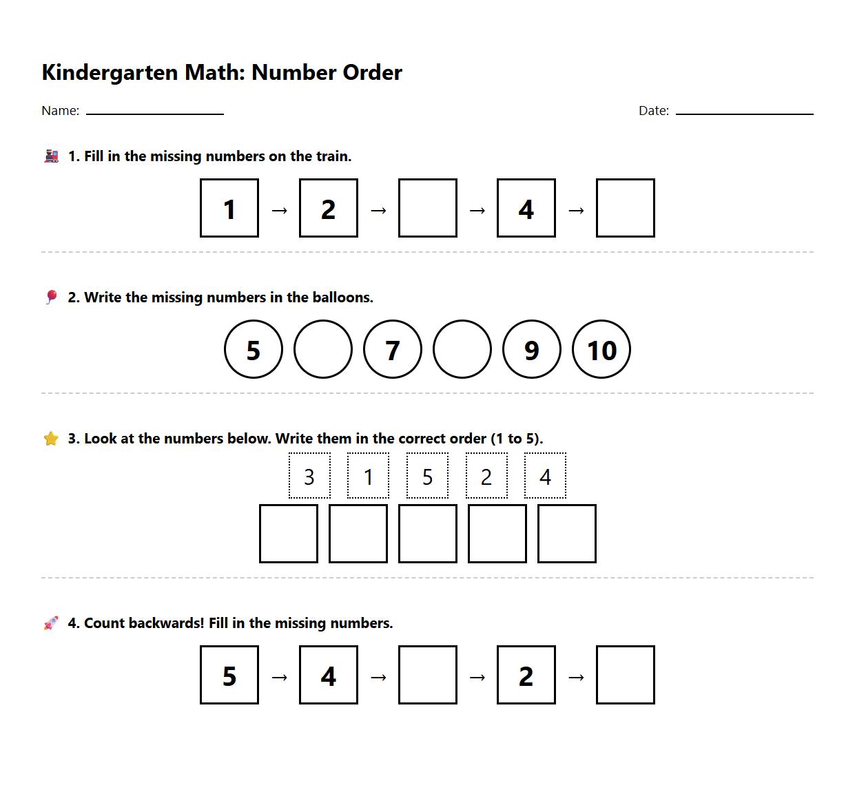 Number sequencing and ordering worksheet