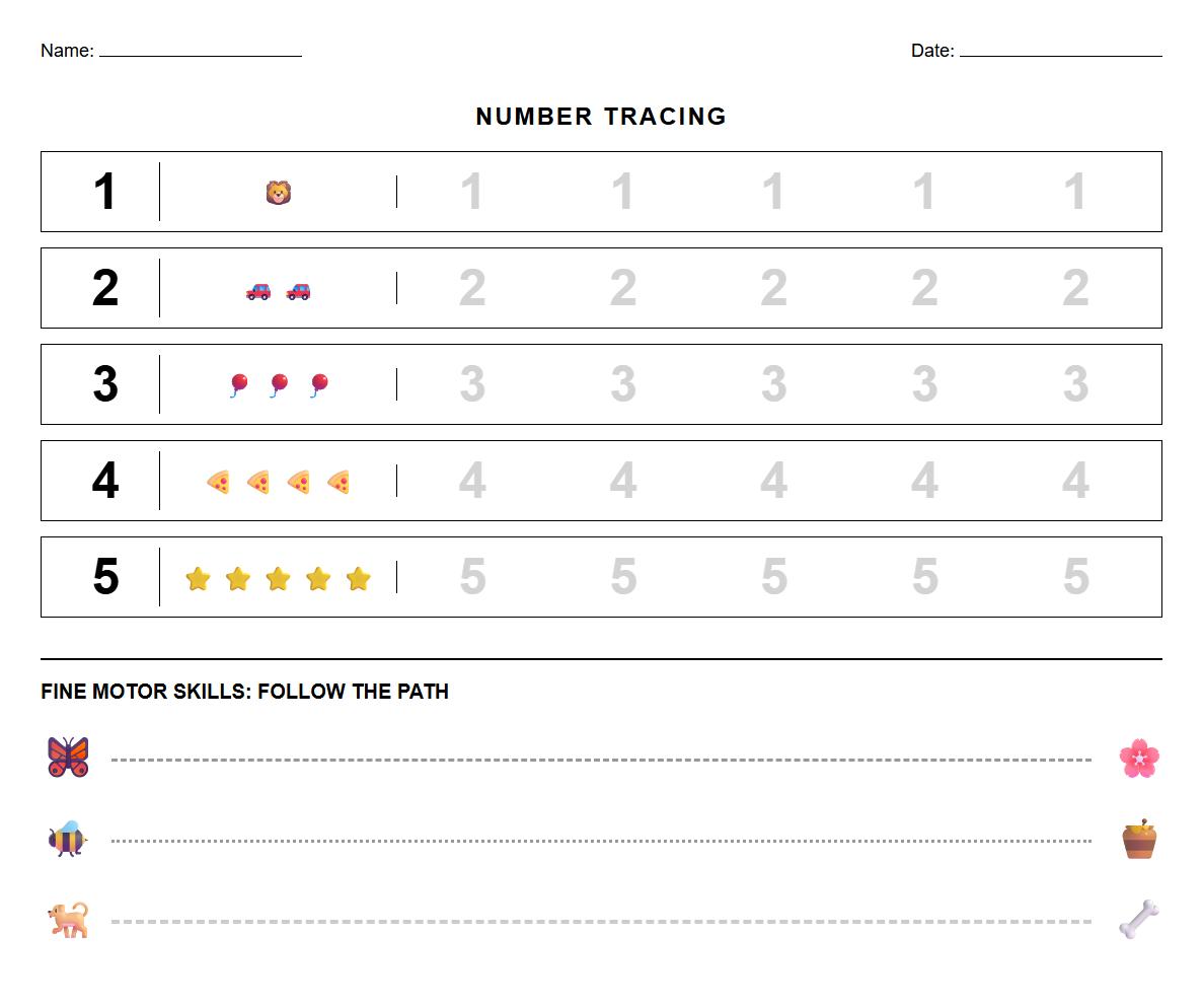 Number Tracing with Fine Motor Skills Focus