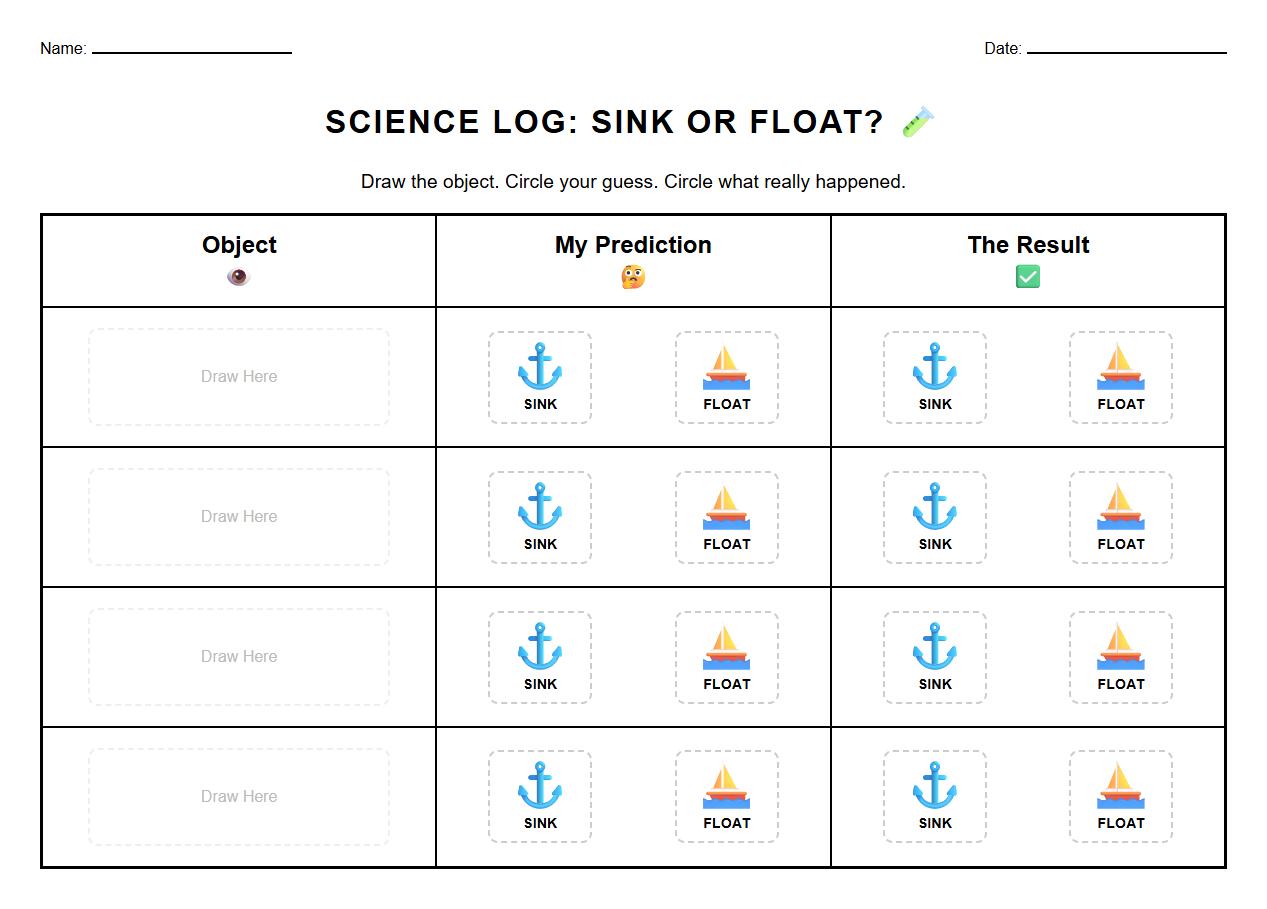 Observation Log for Sink or Float Experiments