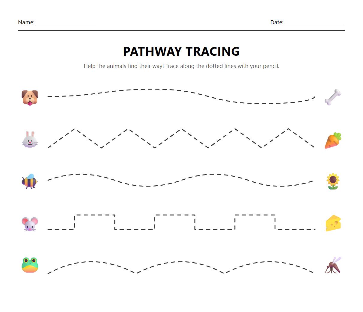 Pathway Following Worksheets for Visual Perceptual Skills