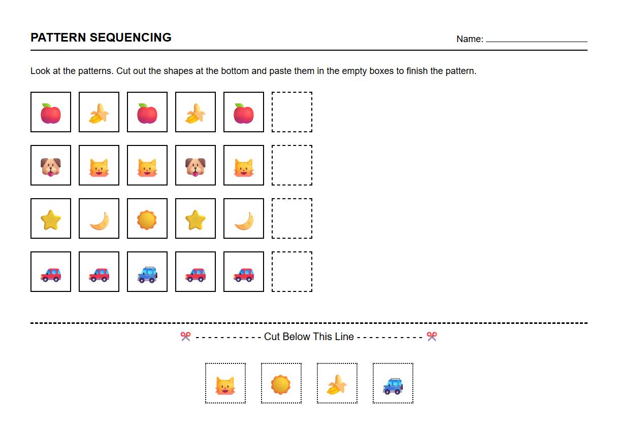 Pattern Sequencing Cut and Paste Matching Sheet