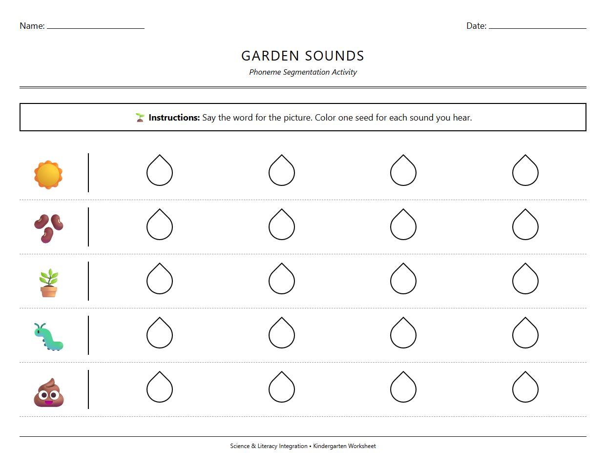 Phoneme Segmentation Activity Sheet Featuring Seeds and Sprouts