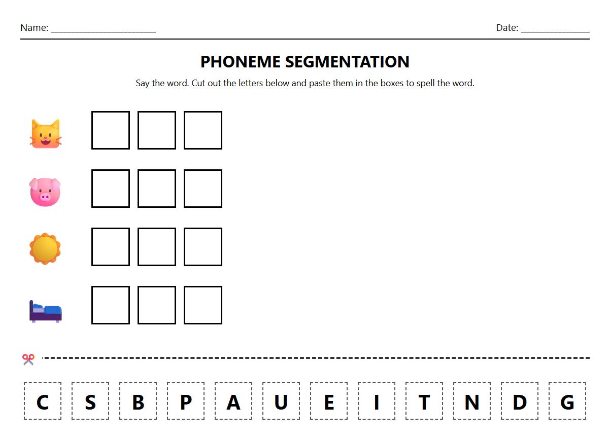 Phoneme Segmentation Cut and Paste Worksheet