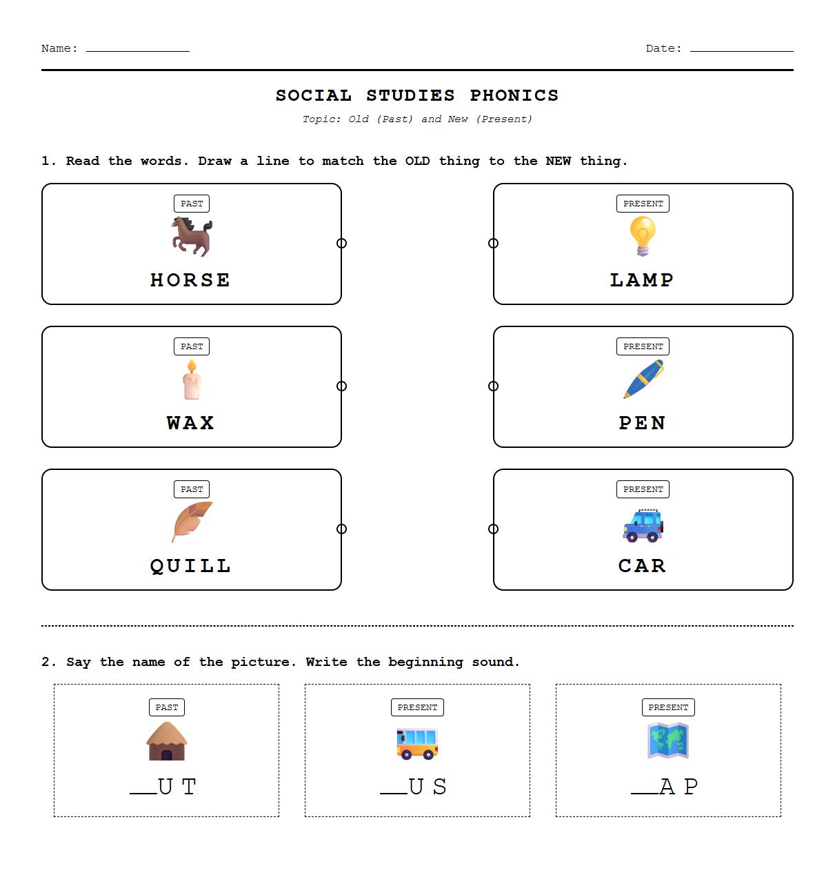 Phonics Activity Worksheet: Old and New Words