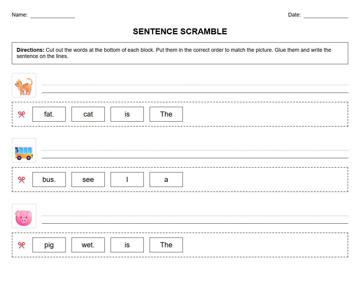Phonics-Based Sentence Ordering Worksheet