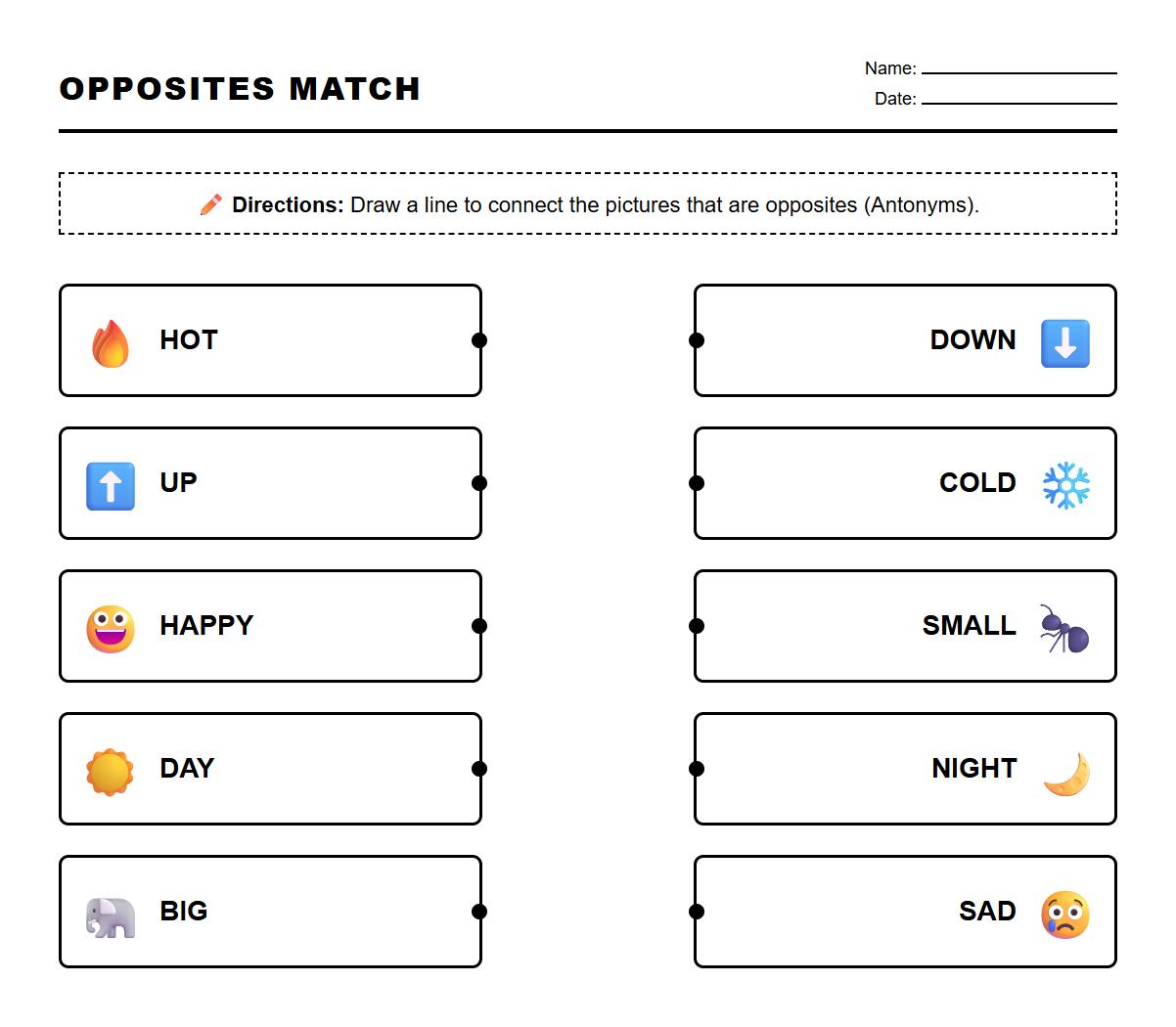 Picture Based Antonyms Worksheet with Visual Cues