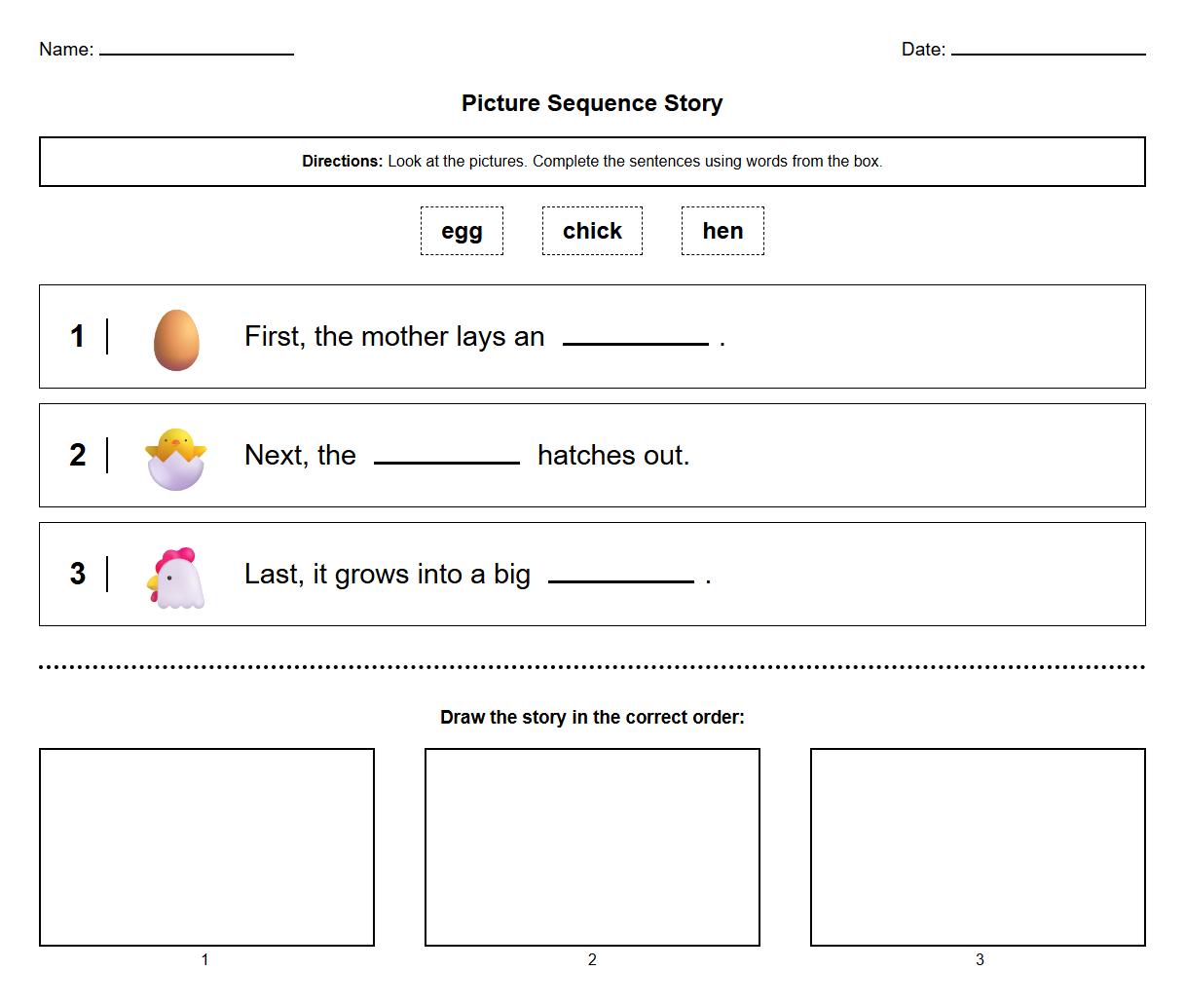 Picture Sequence Cloze Sheets for Reading Comprehension