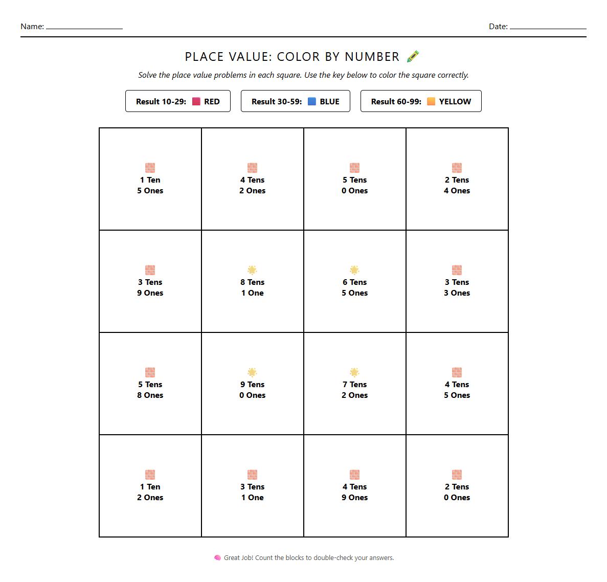 Place Value Color by Number Worksheet