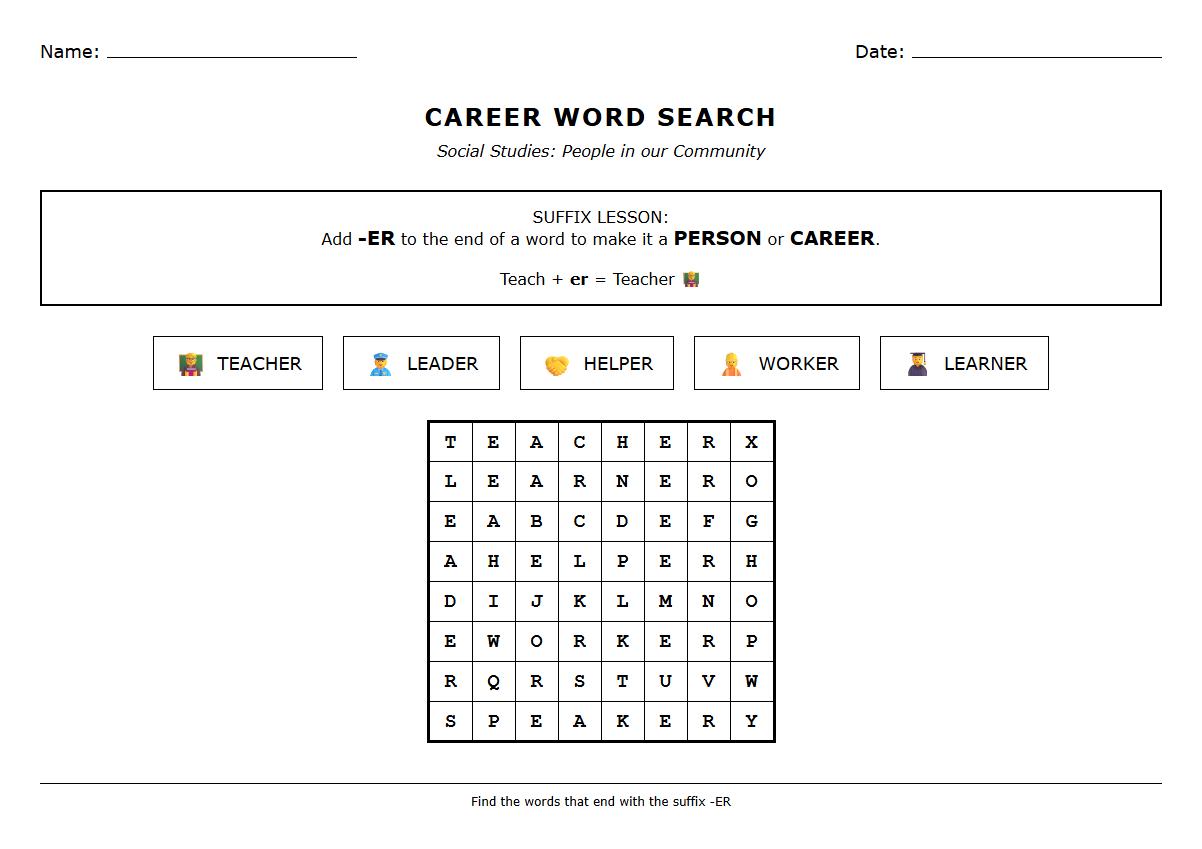 Prefix and Suffix Word Search Using Educational Career Terminology