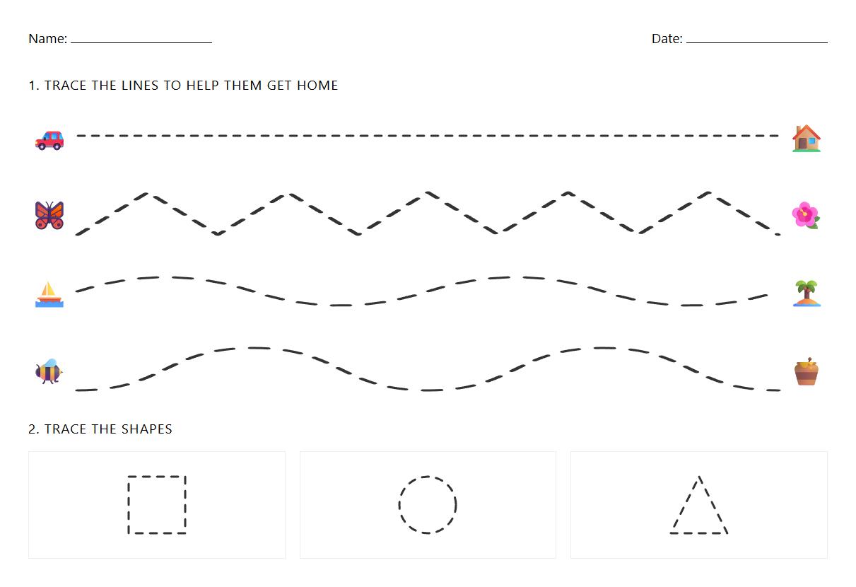 Prewriting shapes tracing worksheet for handwriting readiness