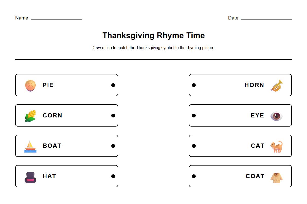 Read and Match Rhymes using Thanksgiving Symbols