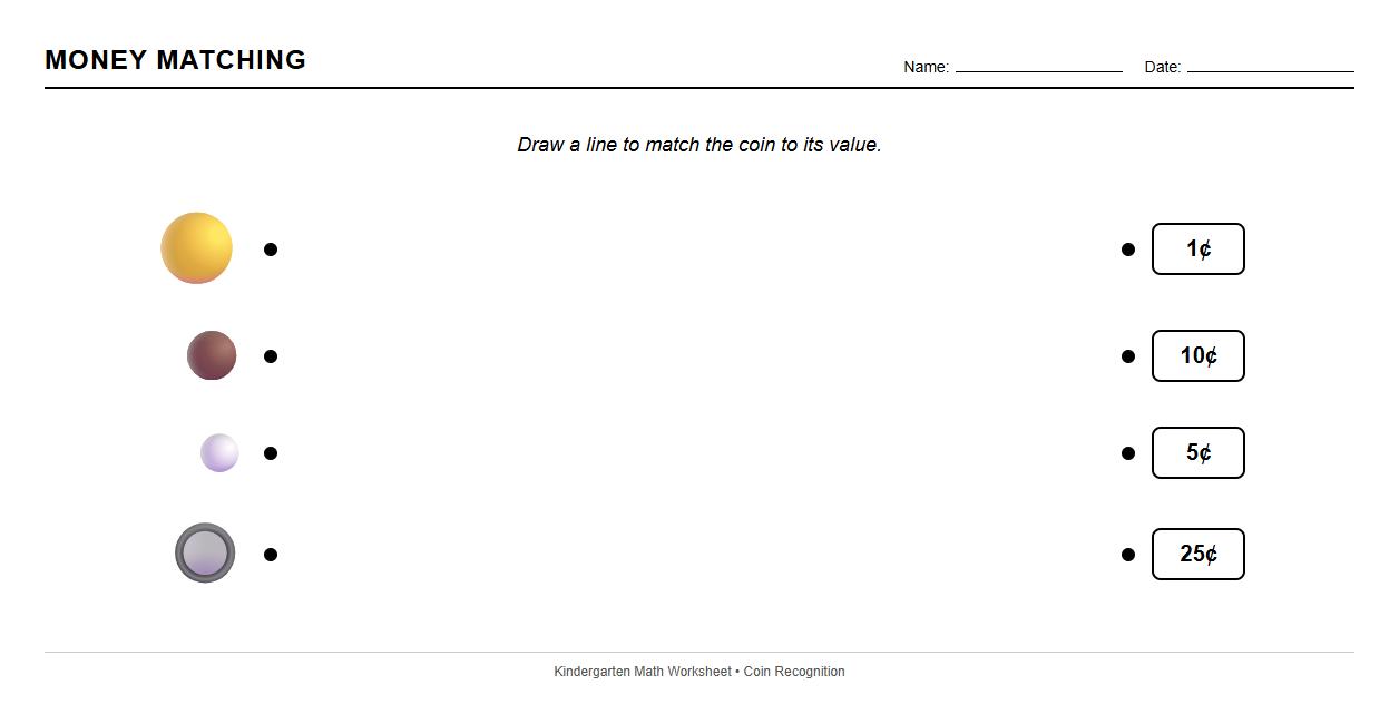 Realistic Coin Illustration Matching Sheet