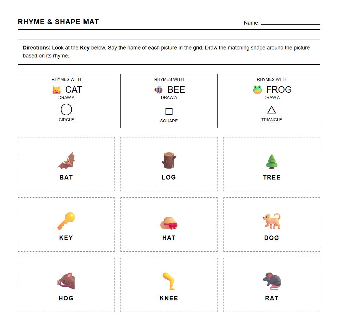 Rhyming Word to Shape Recognition Mat