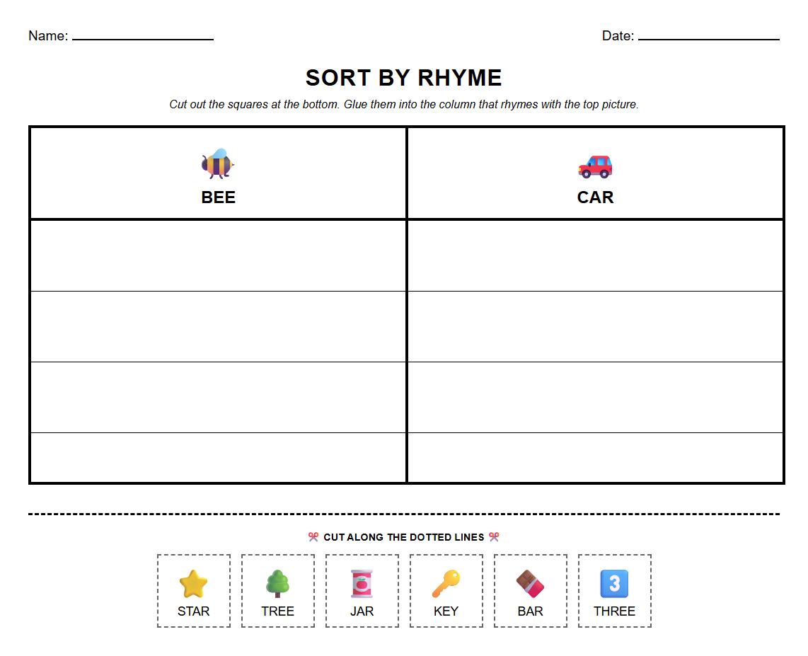 Rhyming Word Sorting Task