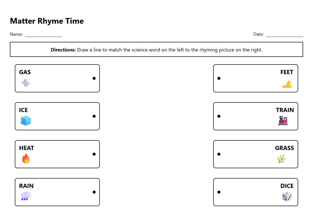 Rhyming Words in Matter Vocabulary Phonics Exercise