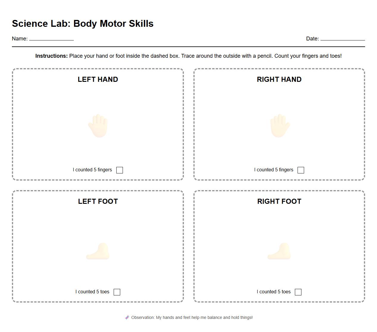 Science-Based Motor Skills: Hands and Feet Tracing Activity