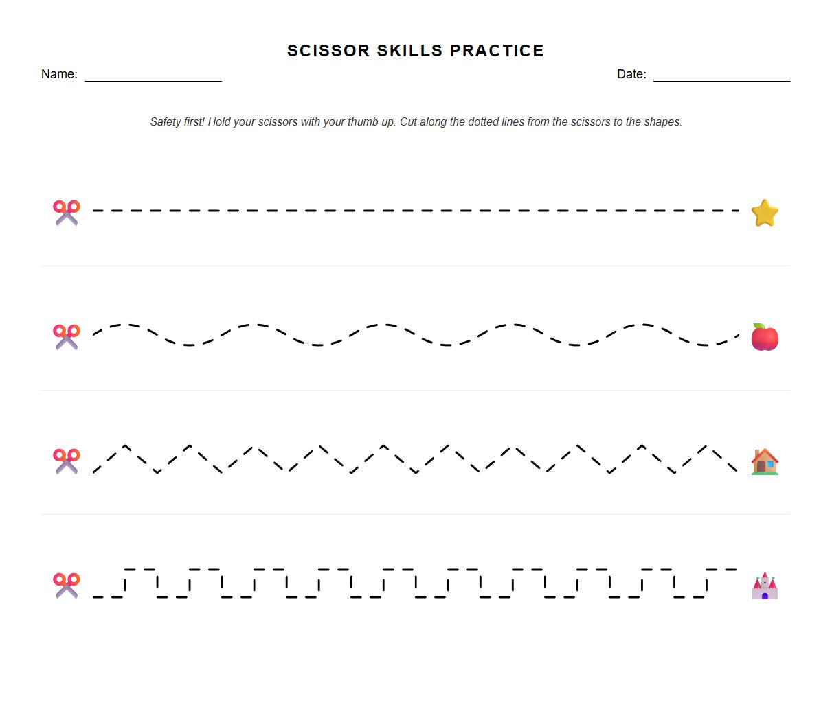 Scissor Path Visual Motor Integration Sheet