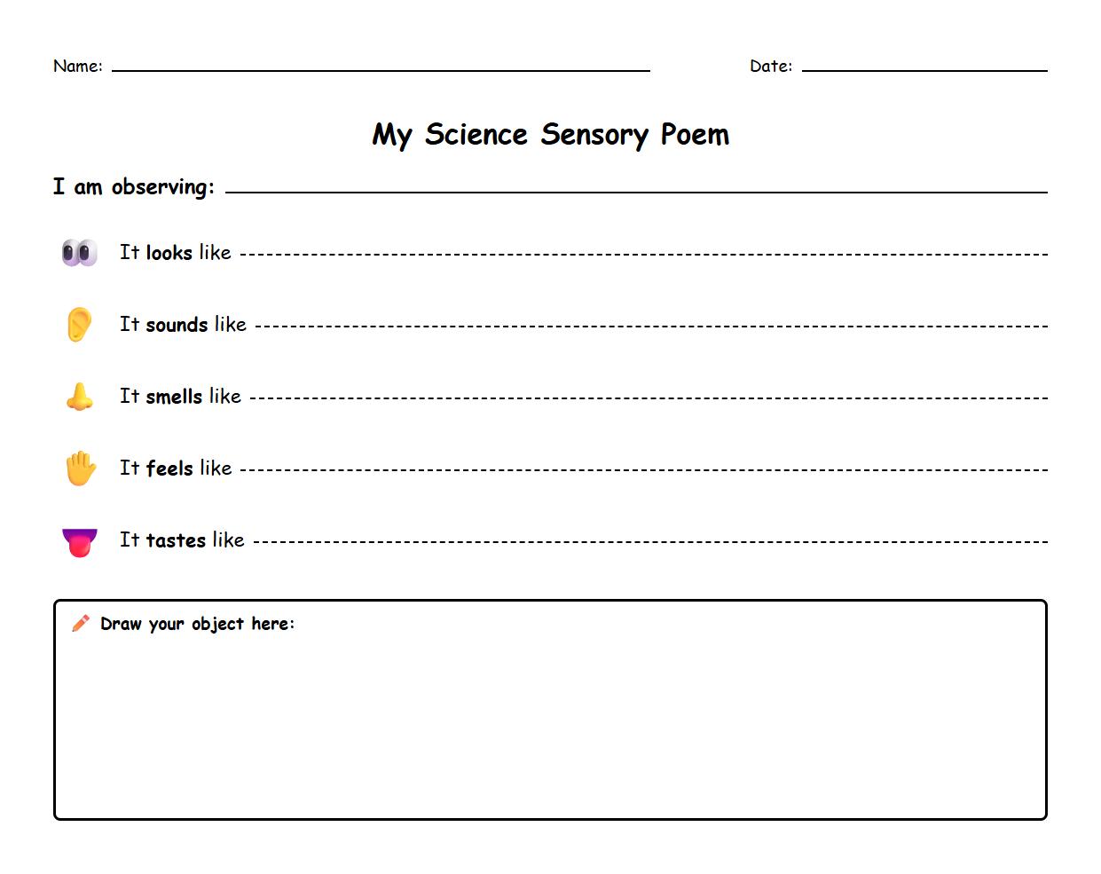 Sensory Poem Template Integrating Language and Science