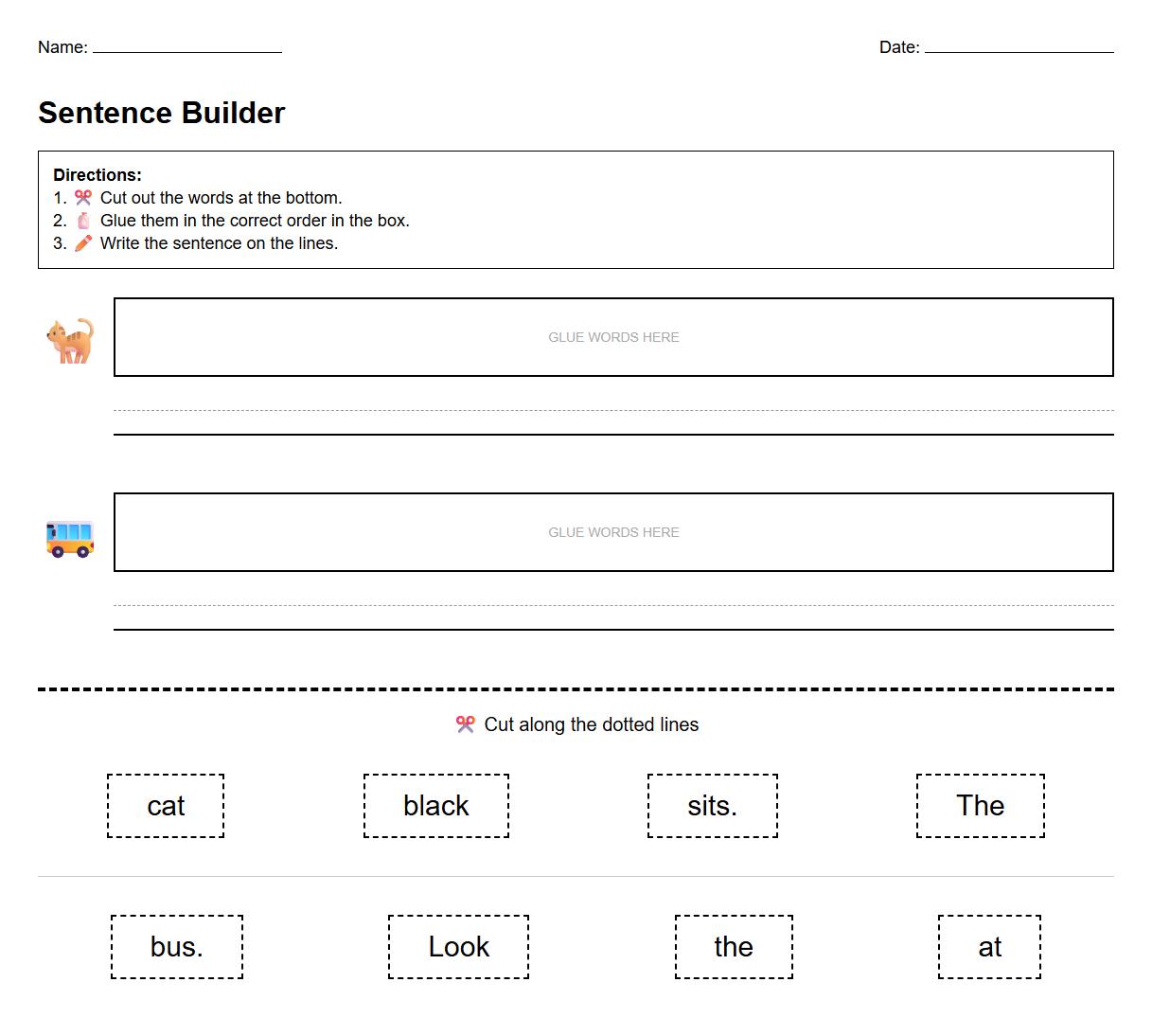 Sentence Strip Ordering Worksheet