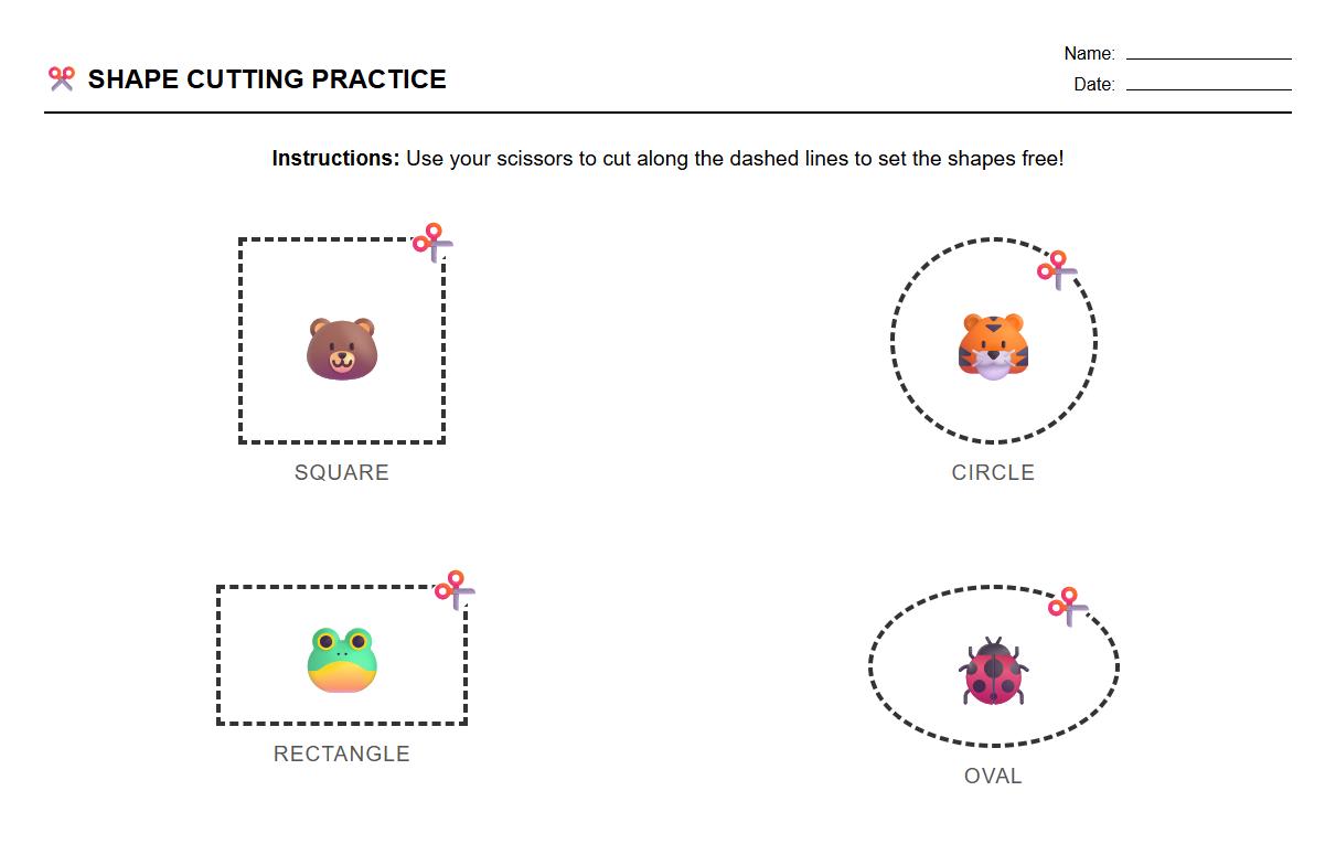 Shape Cutting Practice Worksheets for Preschoolers