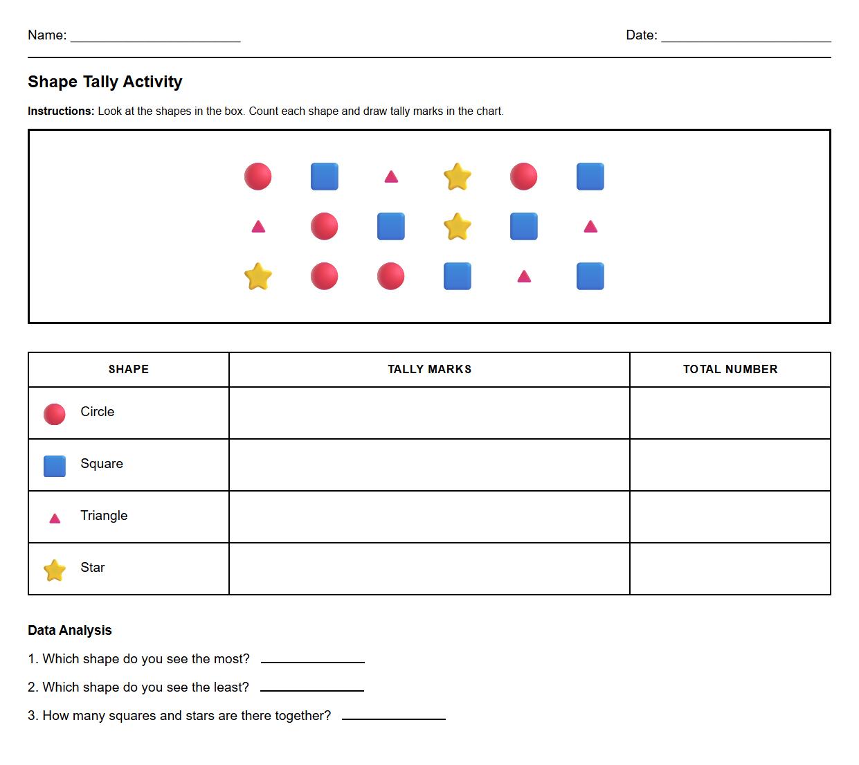 Shape Tally and Data Collection Table