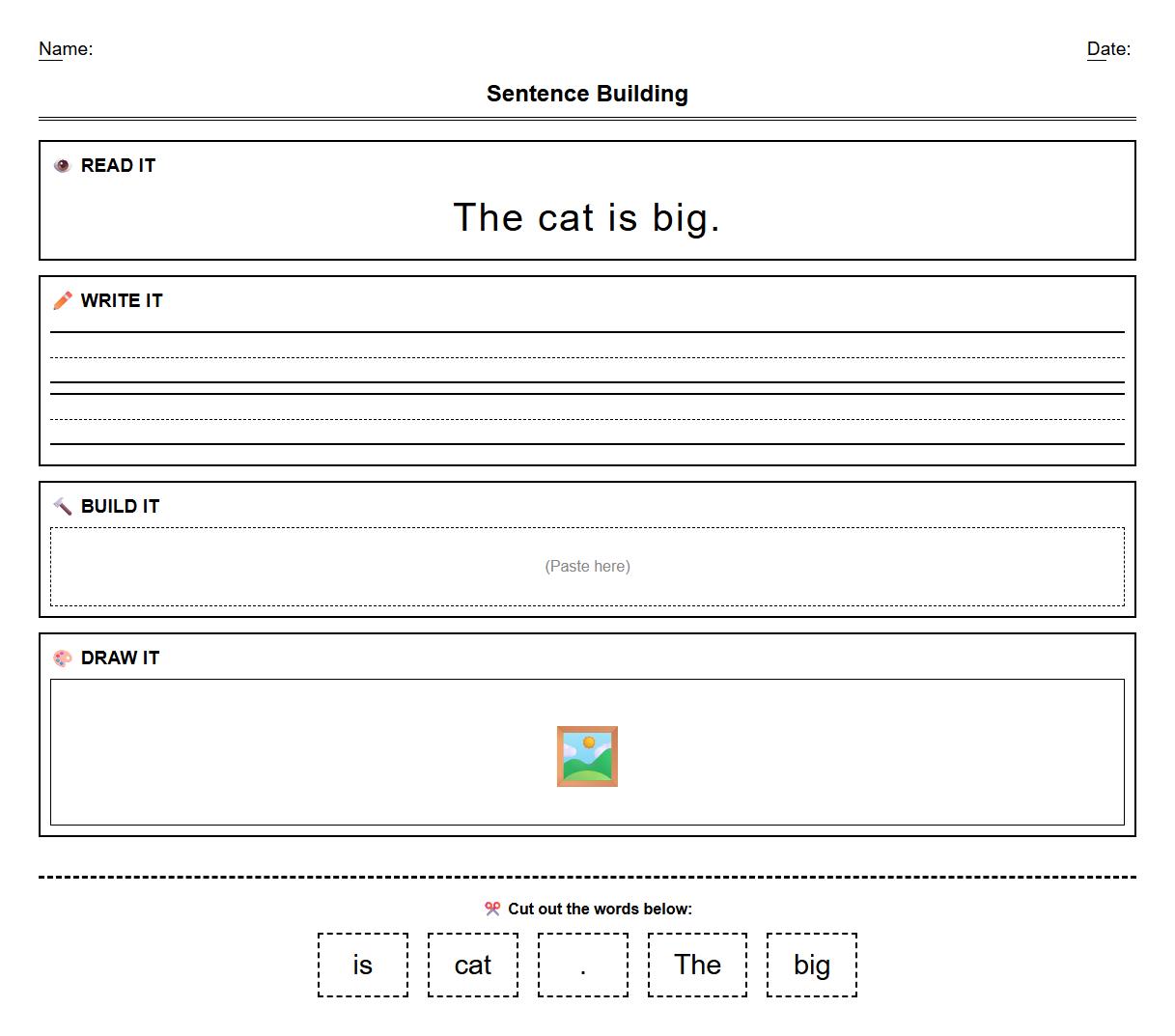 Sight Word Integration Sentence Building Sheet