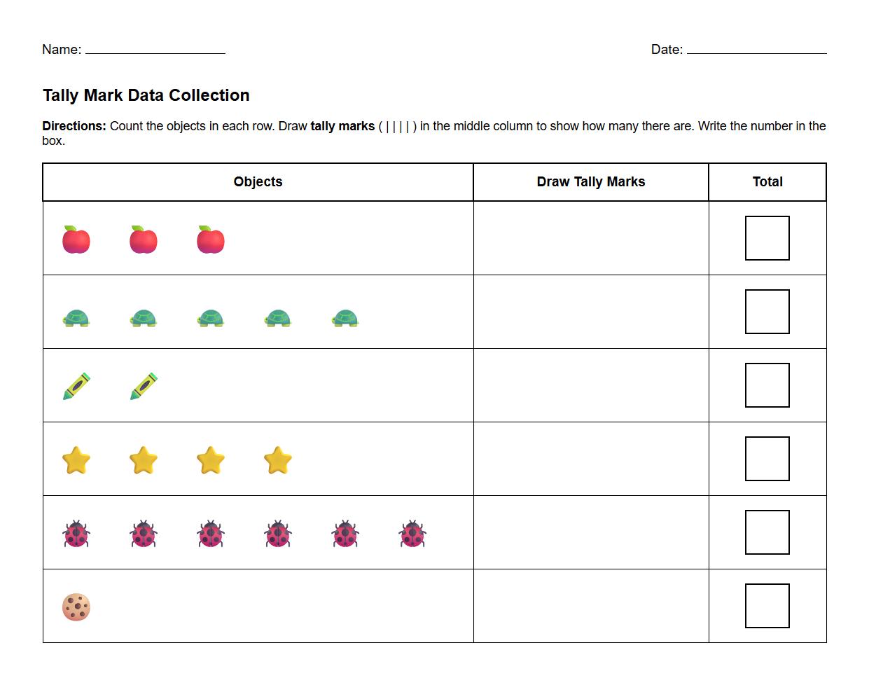 Simple Data Collection Using Tally Marks Sheet
