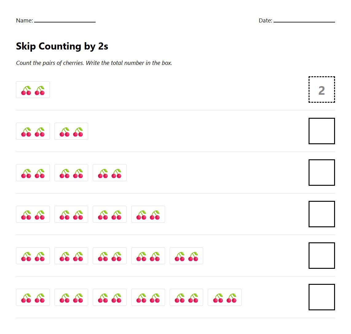 Skip Counting by 2s with Number Pairs Visual Guide
