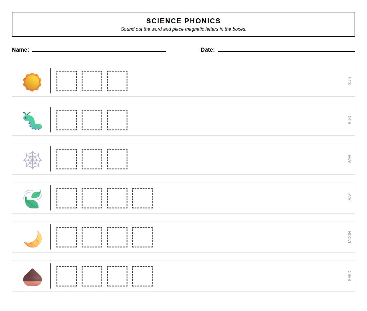 Sound Out and Match Magnetic Vocabulary Phonics Worksheet