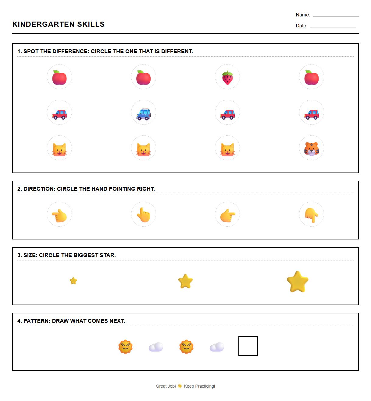 Spot the Difference Worksheet with Spatial Awareness Tasks