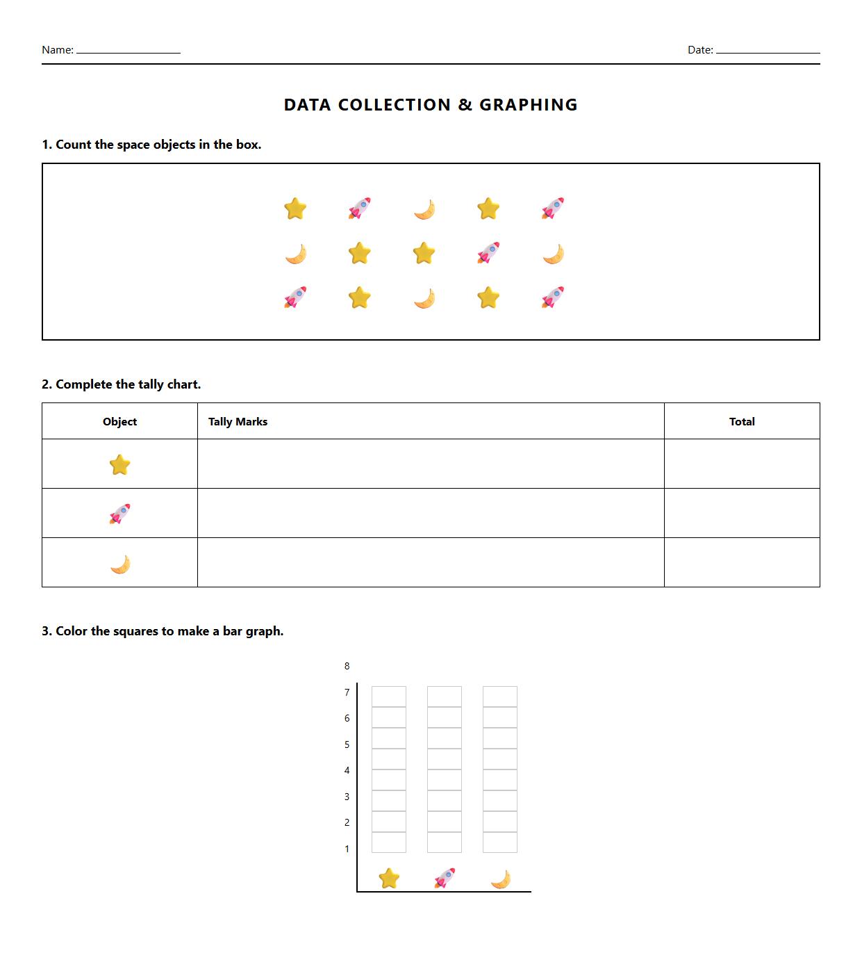 Tally Mark Data Collection and Bar Graph Worksheet