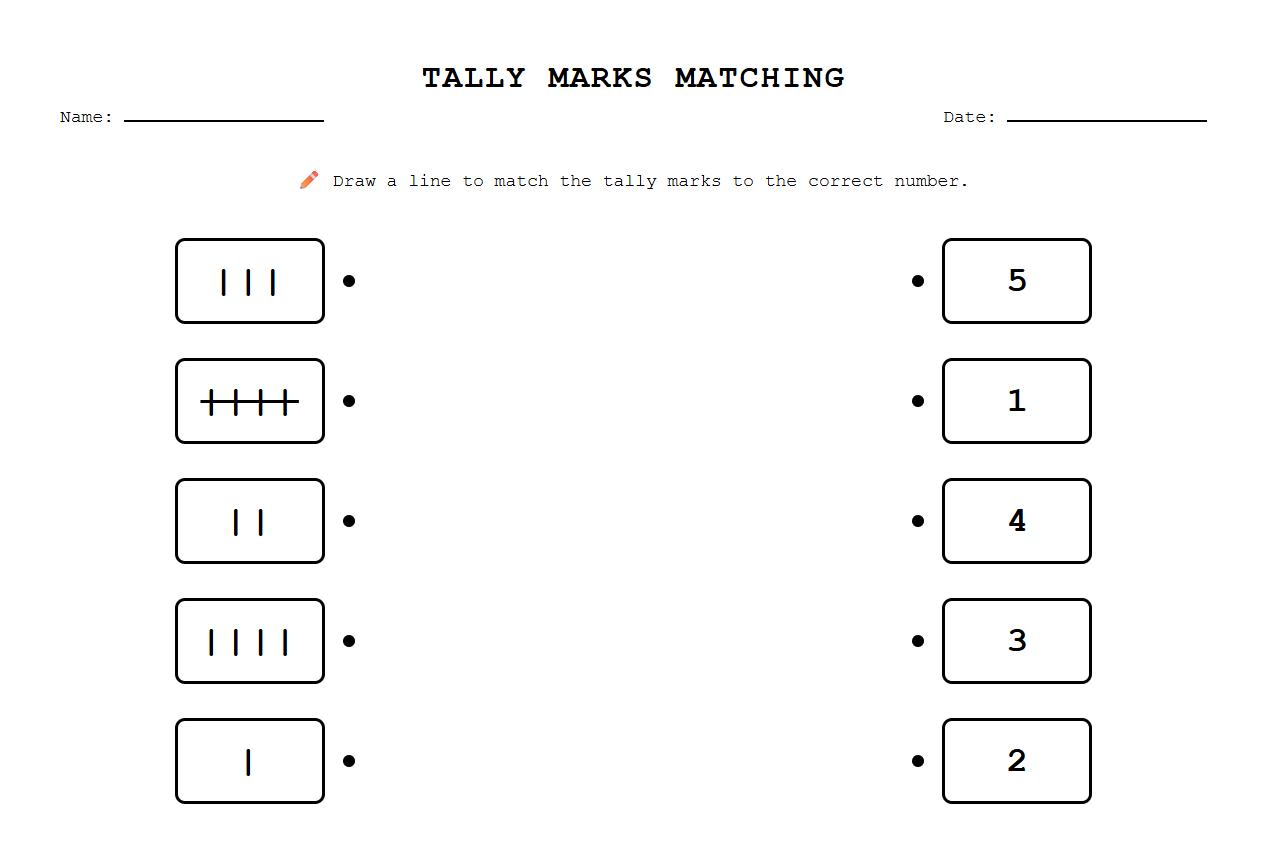 Tally Marks to Numbers Matching Worksheet