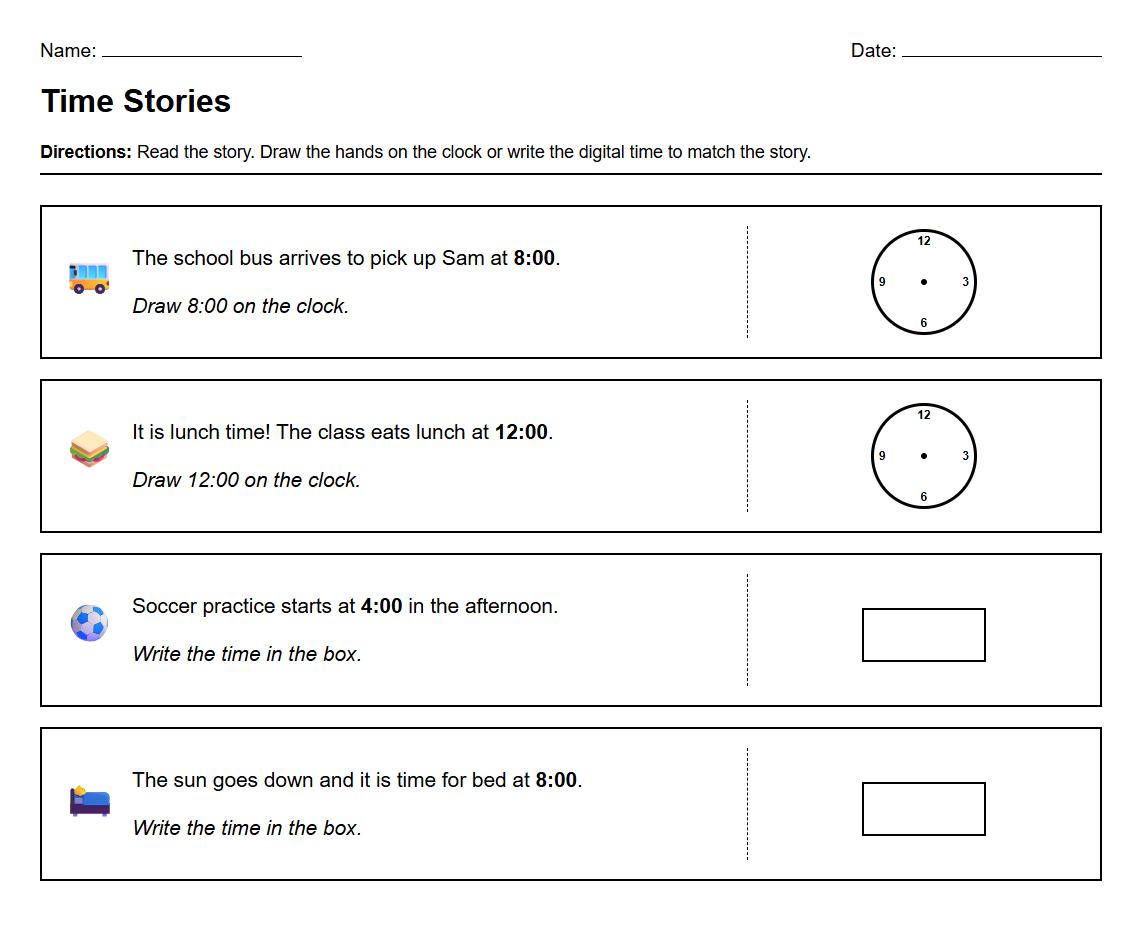 Time Problem Solving Scenarios Using Stories