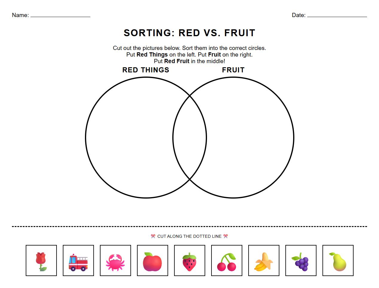 Venn diagram sorting exercise for young learners