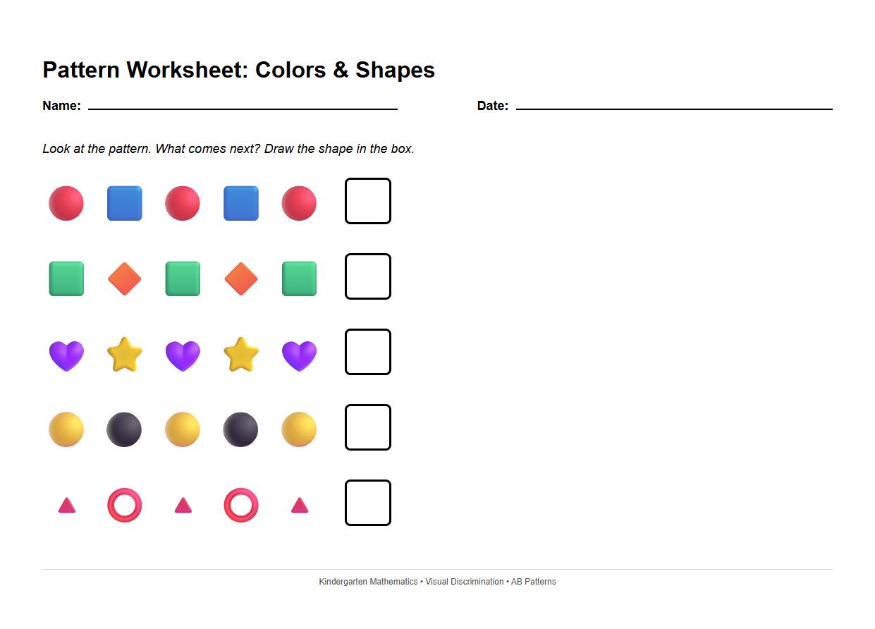 Visual Discrimination AB Color Shape Worksheet