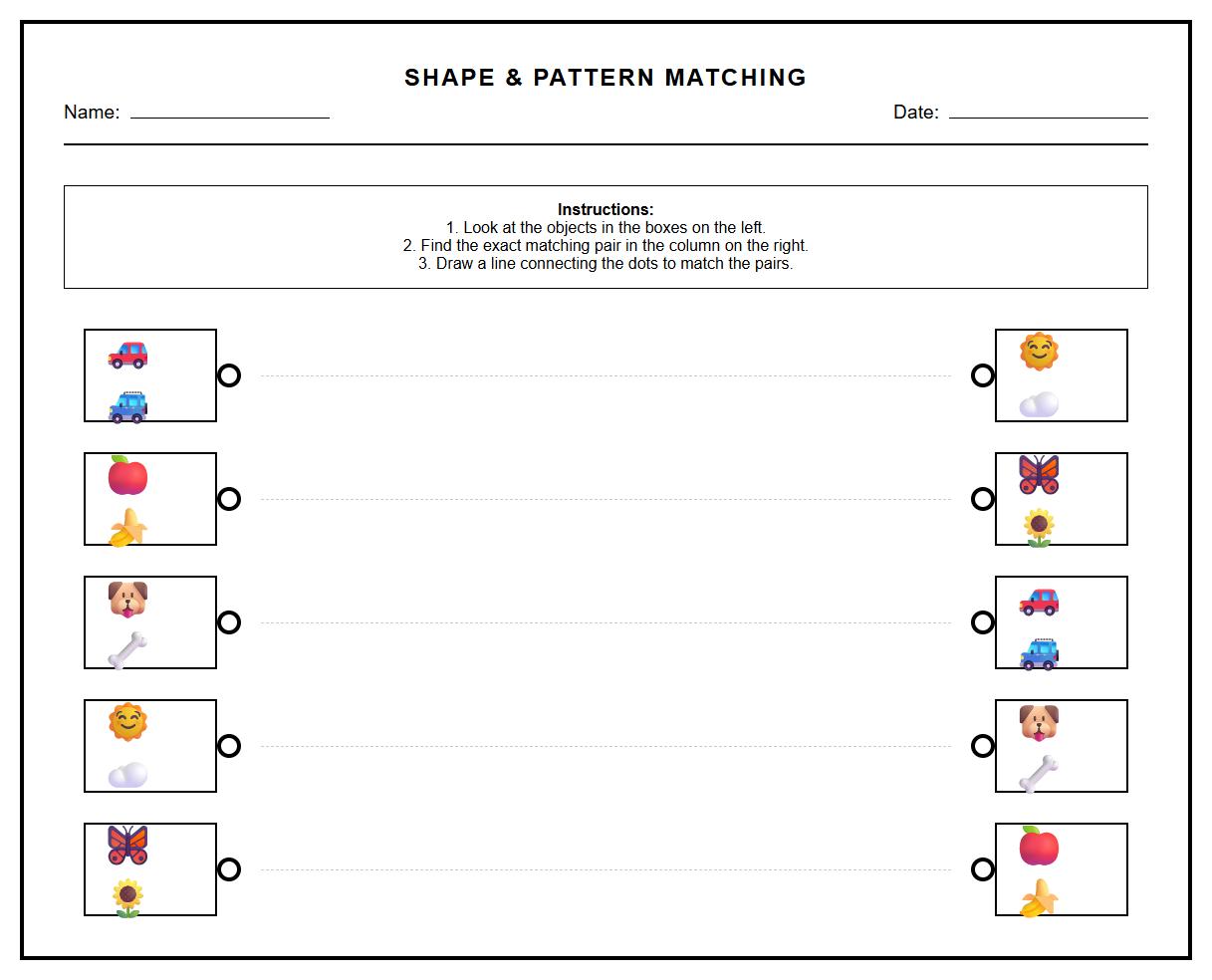 Visual discrimination matching worksheet for multi step instructions