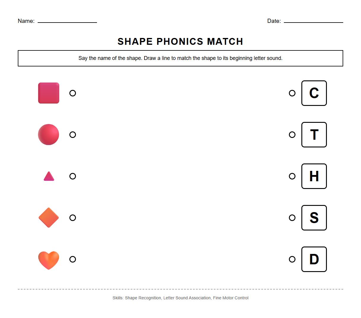 2D Shape Matching Phonics Activity