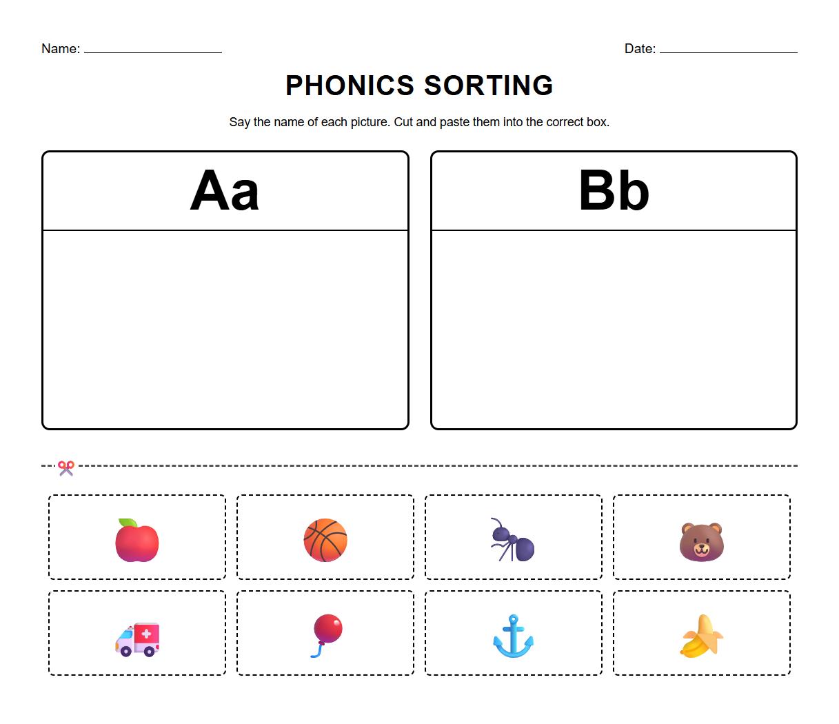 Alphabet phoneme sorting worksheet
