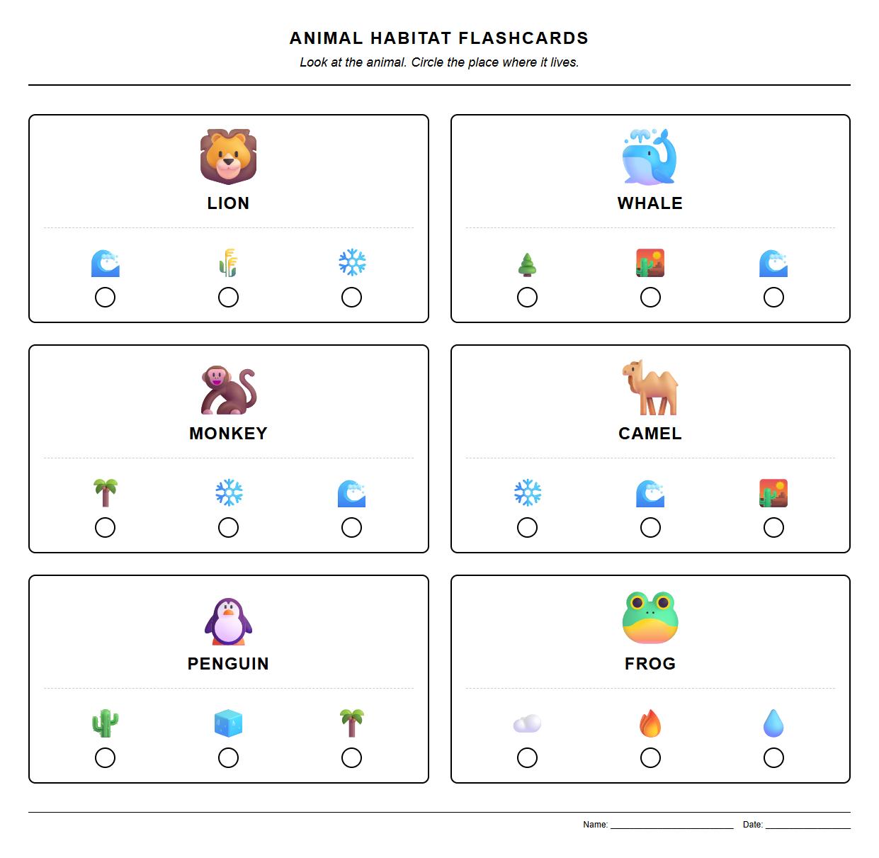 Animal Flashcards for Habitat Identification