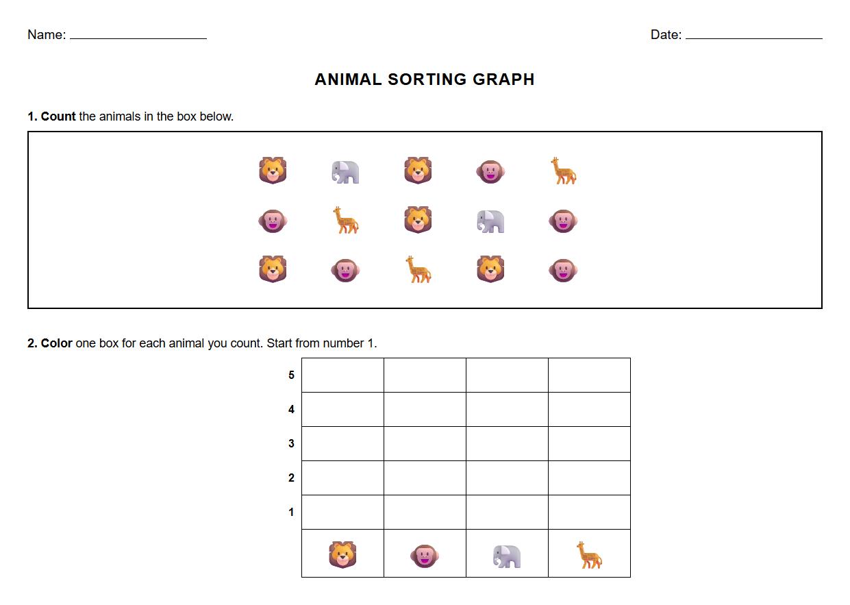 Animal Sorting Picture Graph Kindergarten Worksheet